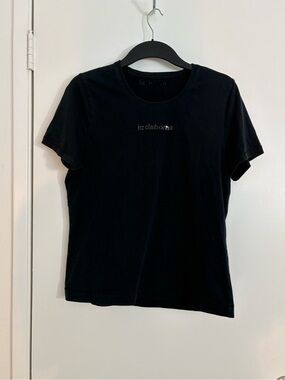 Liz Claiborne Black Rhinestone Logo Tee